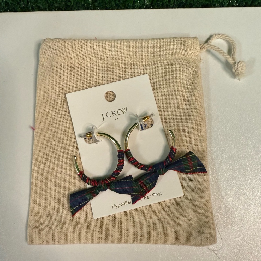 J Crew Holiday Checkered Hoop Earrings NWT Brand New